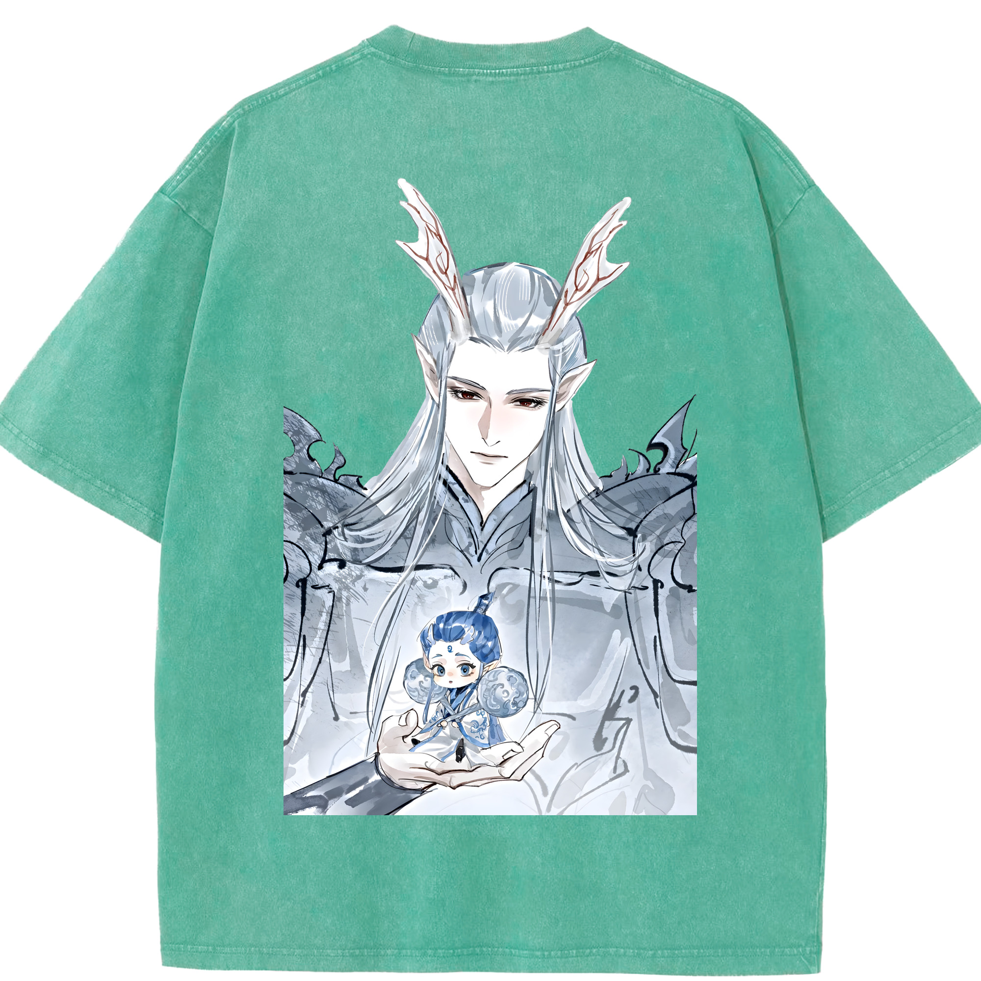 （画像用） Ne Zha 2 ナタ 魔童の大暴れ 綿100% ヴィンテージ風 半袖Tシャツ（背面プリント）